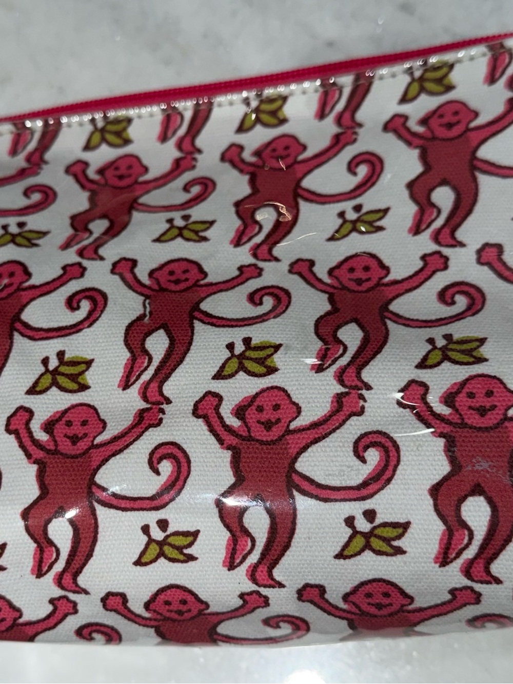 Roller Rabbit Pink Monkey Print Cosmetic Pouch